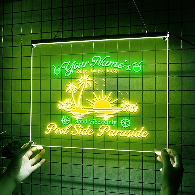 Personalized Pool Side Paradise Neon Sign, Custom Name LED Light, Tropical - Image 2