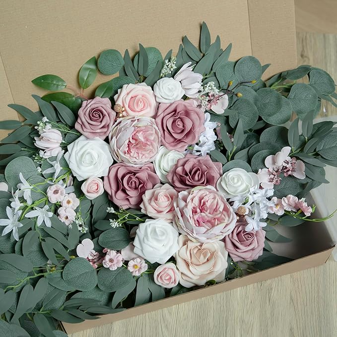 ponatia Small Wedding Arch Flowers, Artificial Dusty Rose Flowers - Image 3