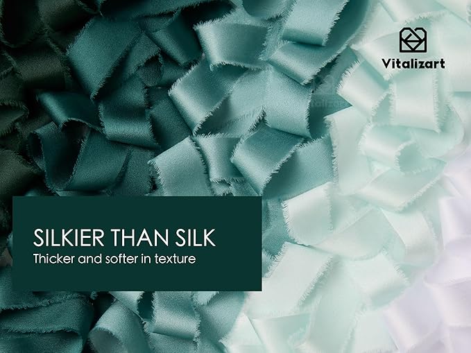 Vitalizart Silk Like Satin Ribbon 1 inch x 25 Yard Green & Sage Handmade Frayed - Image 3