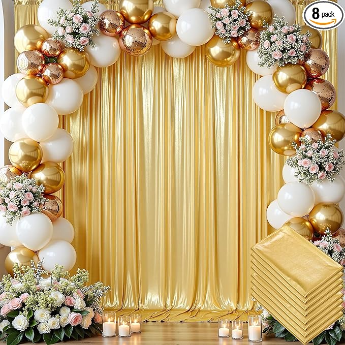 40x10 ft Wrinkle Free Gold Sequin Backdrop Curtain by ENJOYYOURPARTY