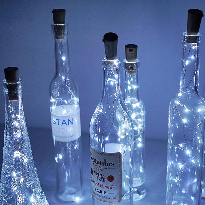 Wine Bottle Lights with Cork, Battery Operated 20 LED Cork Shape Silver Wire - Image 6