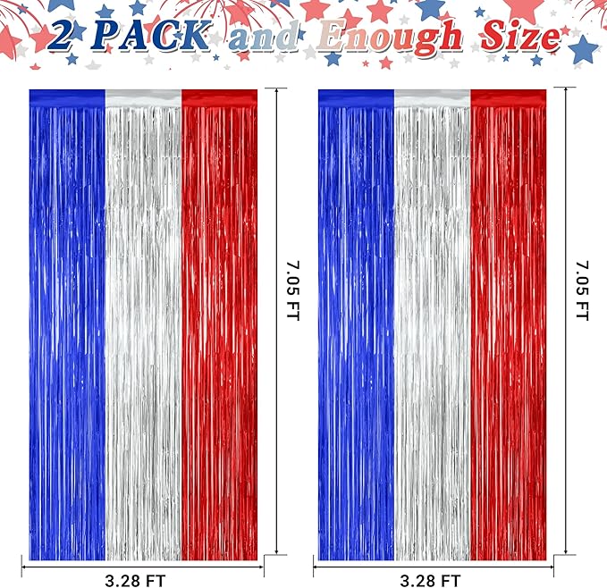 2 Pack 4th of July Party Supplies, 3.28 FT x 7.05 FT 4th of July Tinsel Backdrop - Image 2