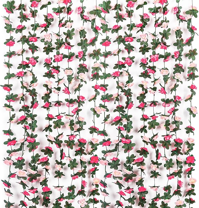 Miracliy 9Pcs 74FT Pink Flower Garland Artificial Rose Arch Vines Fake Spring by Miracliy