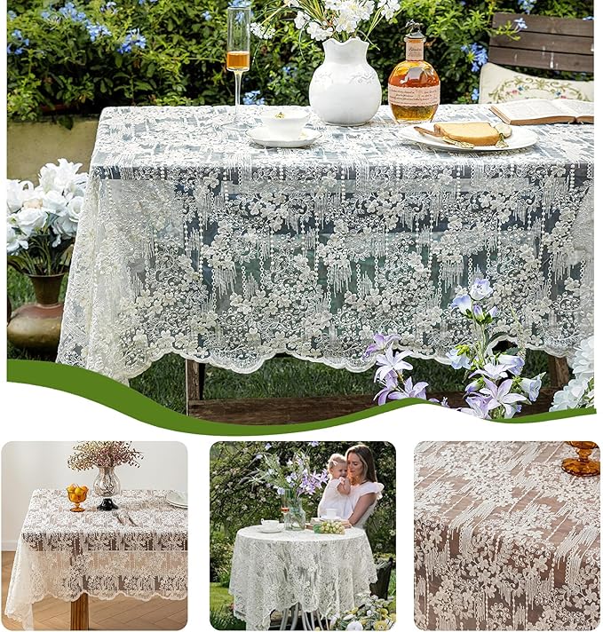 Lace Embroidered Tablecloth. Rectangle Lace Vintage Tablecloth Dustproof Table - Image 4