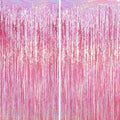 2 Pack Laser Pink Tinsel Foil Fringe Curtains, Mothers Day Pink Decorations by Voircoloria