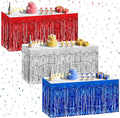 3 Pack Red Dark Blue Silver Table Skirts, 29x108" Metallic Foil Tinsel Fringe by Unknown
