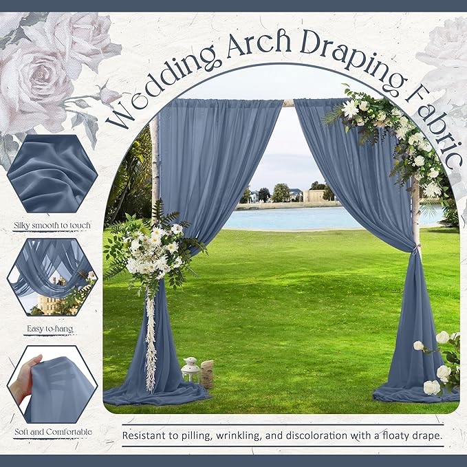 VACVELT Wedding Arch Draping Fabric Dusty Blue Chiffon, 1 Panel Sheer Drapes 30 - Image 4