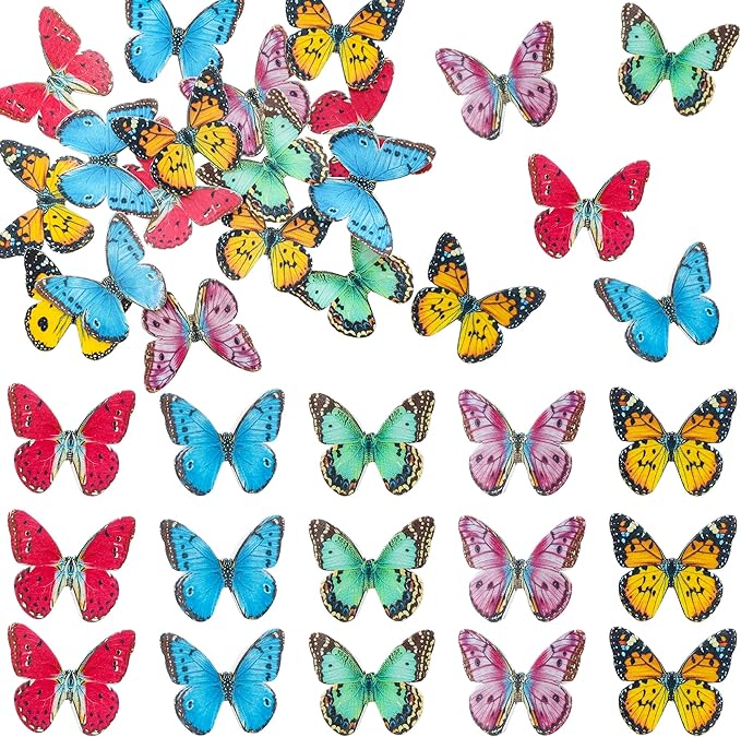 Ephlyn 48Pcs Edible Butterfly Cupcake Toppers 3D Mixed Color Cake Picks 3D - Image 3