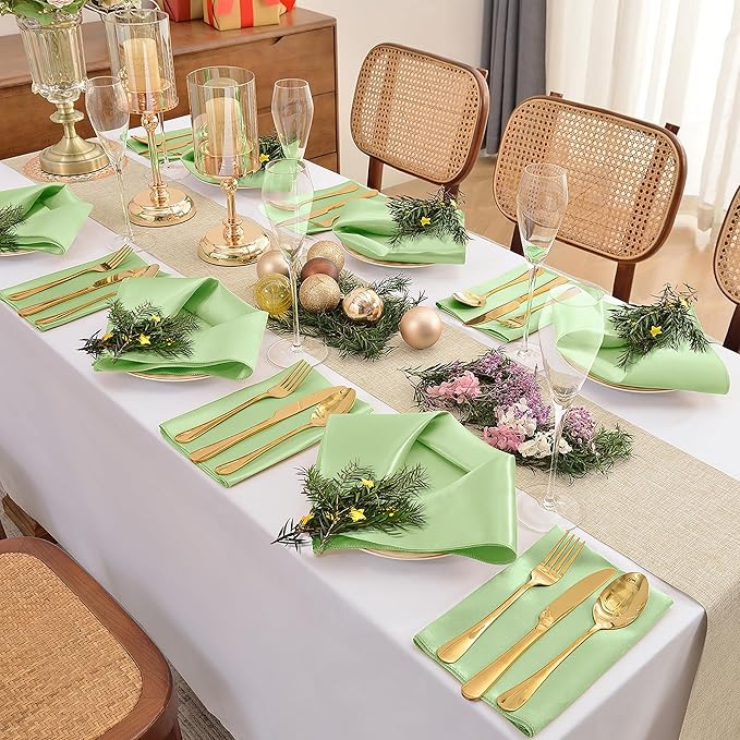 50 Pieces Sage Green Satin Napkins, Silky Soft Smooth Washable Napkins - Image 3