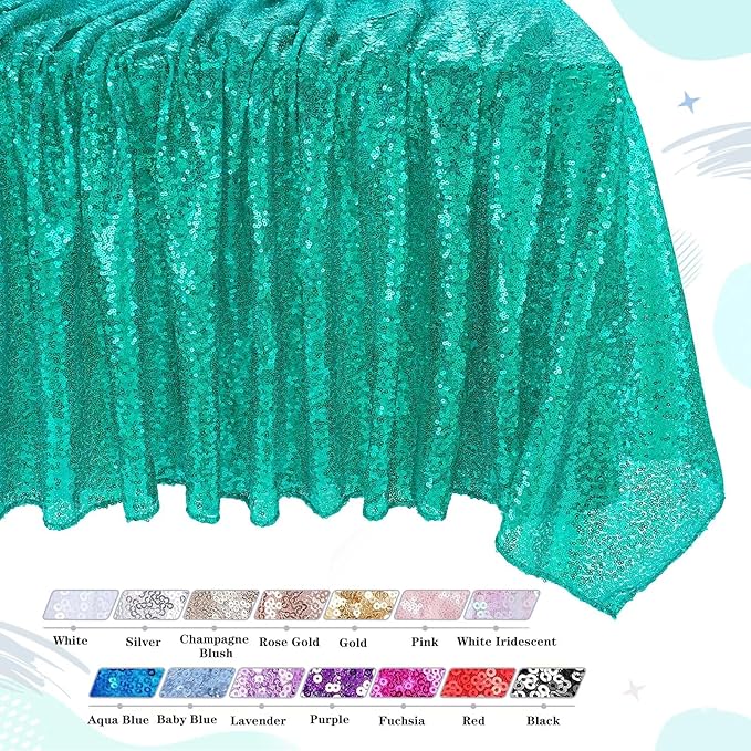 QueenDream Lake Green Tablecloth Party Decorations: Sequin Fabric Cover Drapes - Image 6