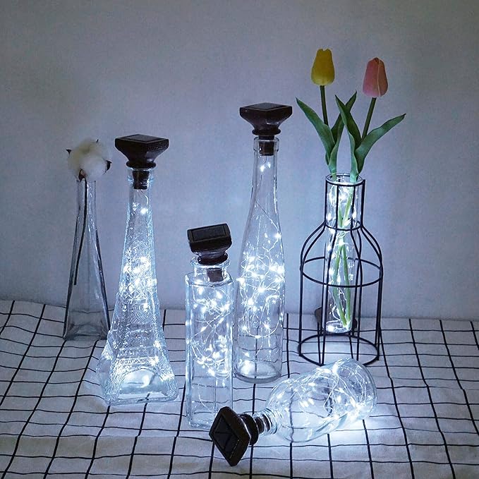 Decorman 10 Pack Solar Wine Bottle Lights 20 LEDs Waterproof Fairy Cork String - Image 4