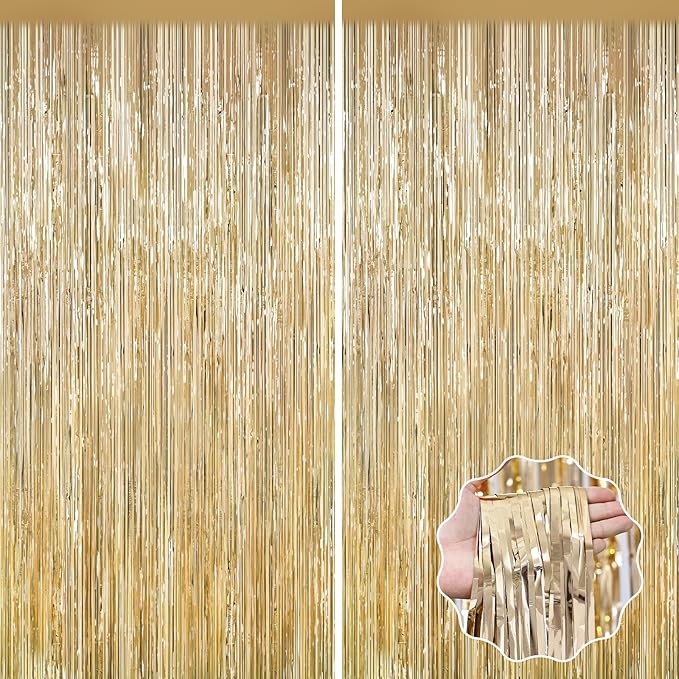 2Pack Champagne Gold Backdrop Birthday Decorations Foil Curtain Backdrop Gold by forlvwoon