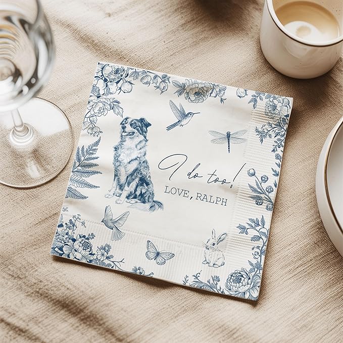Luxury Personalized Dog Wedding Napkins, Custom Wedding Cocktail Napkins - Image 4