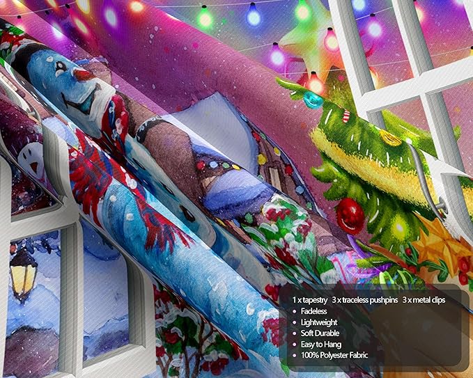 QGHOT Christmas Window Tapestry Wall Hanging, Christmas Backdrop Winter Window - Image 6