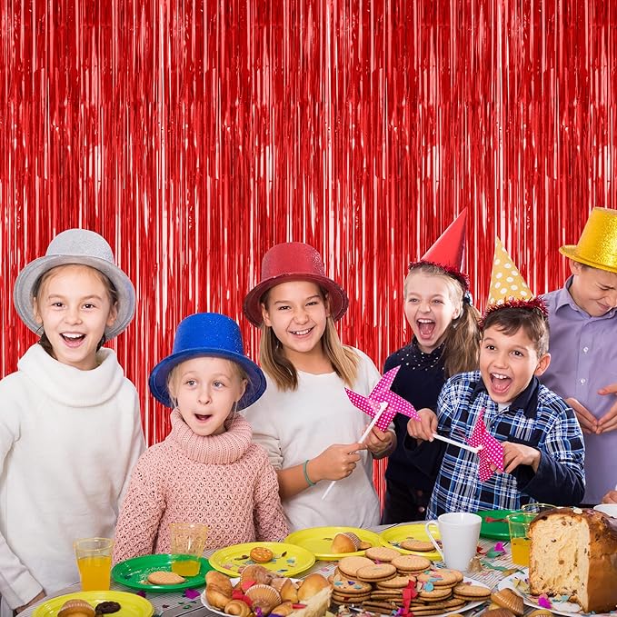 8 Pack Red Backdrop, 3.28 FT x 7.05 FT Streamer Party Decorations, Metallic - Image 5