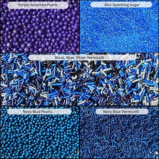 Confect Edible Cake Sprinkles – Decorating Mix | Navy & Blue Purple Pearls - Image 2