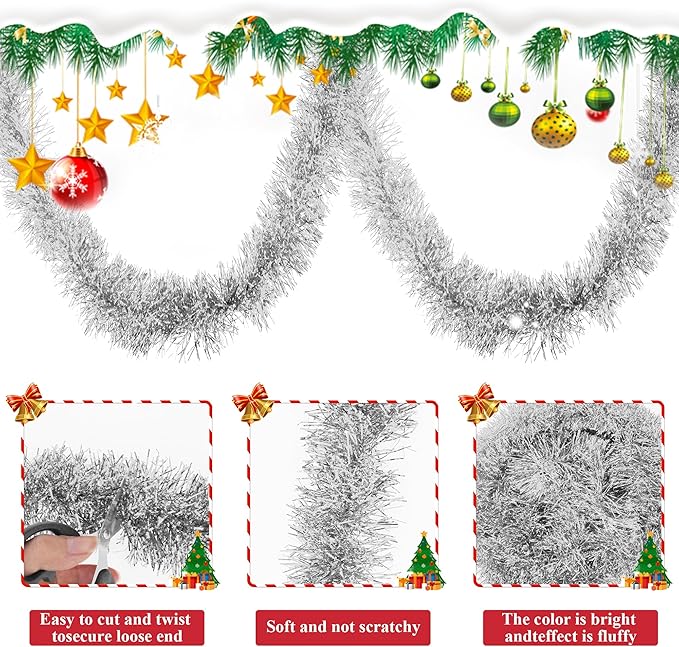 32.8 Ft Silver Christmas Tinsel Garland Metallic Shiny Tassle Banner Wall - Image 3