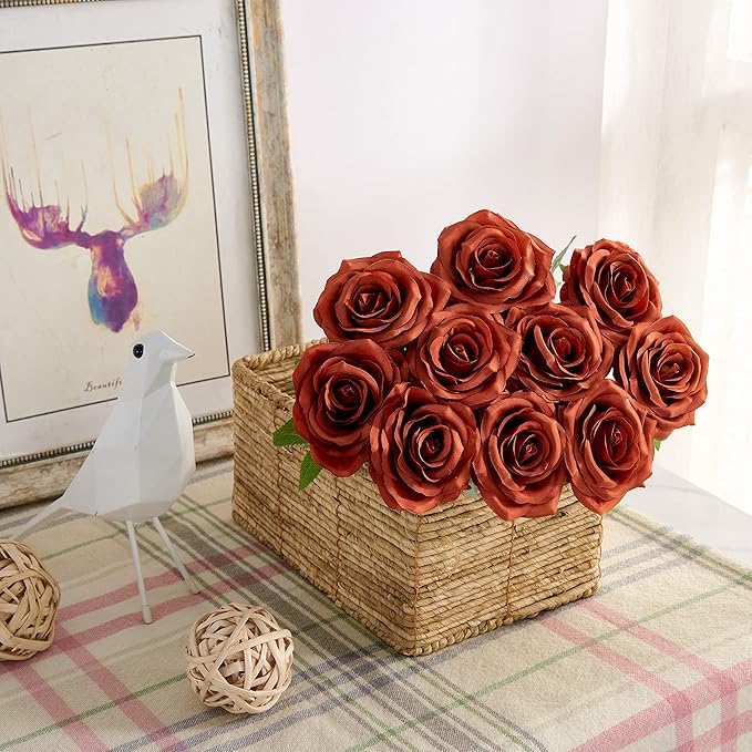 Artificial Rose 10pcs Open Flower Bouquet Faux Rose Stems - Image 3