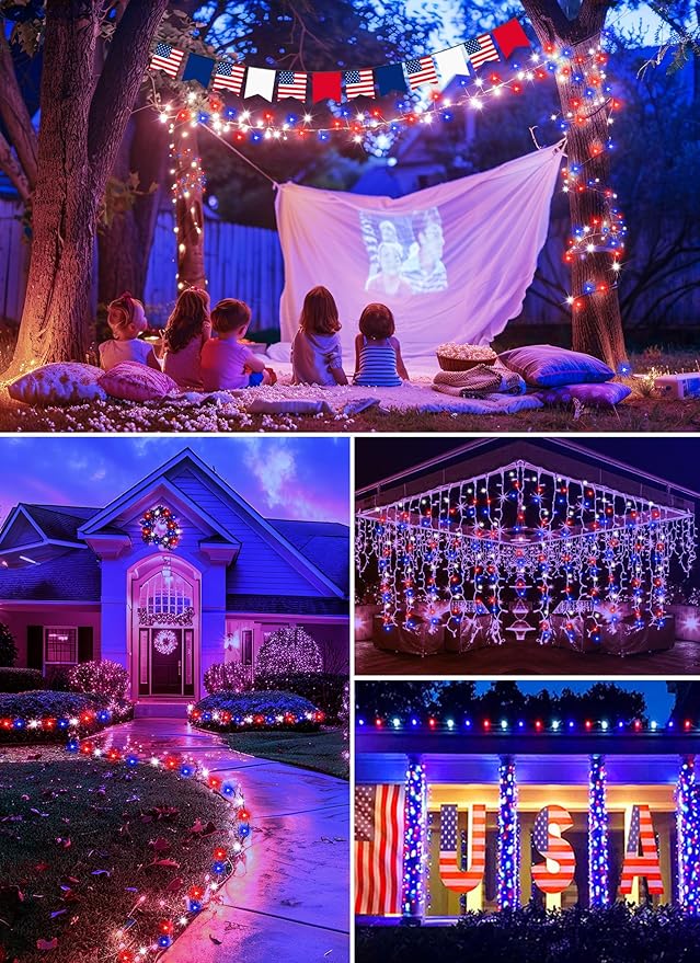 4th of July Decorations Red White and Blue Fairy Lights Battery Operated - Image 3
