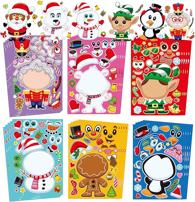 JOYIN 24 Pcs Christmas Make-a-face Stickers, Make Your Own Characters Mix and - Image 9