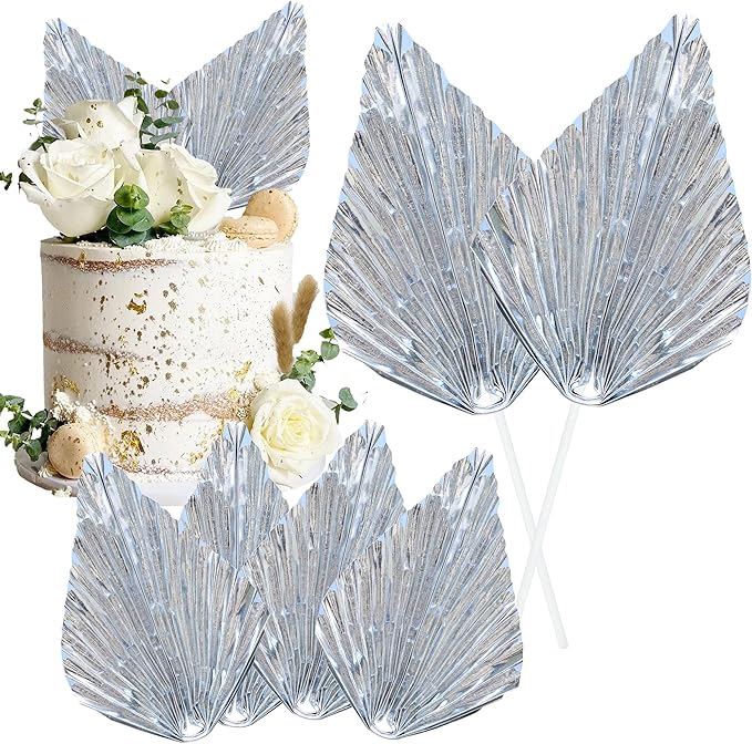 Gyufise 6Pcs Paper Palm Fan Cake Topper Palm Leaf Fan Cake Pick by Gyufise