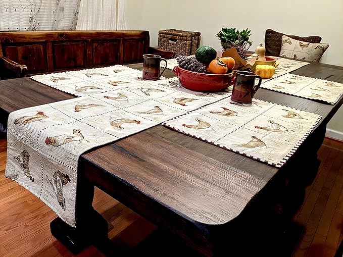 Tache Farmhouse Rooster Table Runner 90 inches Long Country Hens Chickens - Image 5