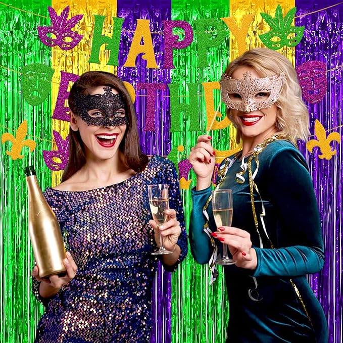 6 Pack Gold Green Purple Foil Fringe Curtains Backdrop, 3.28 x 8.2 Ft Metallic - Image 6