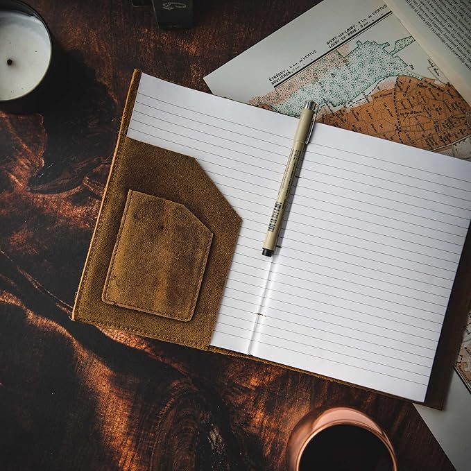 Refillable Leather Journal | Premium Lined A5 Notebook Cover | 200 Ruled - Image 5