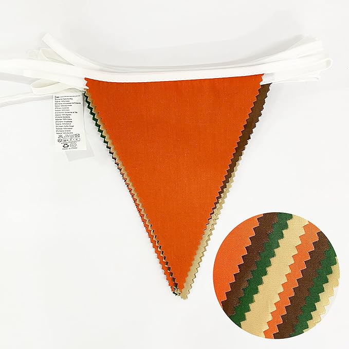 32Ft Orange Green Brown Party Decorations Triangle Flag Pennant Bunting Fabric - Image 2