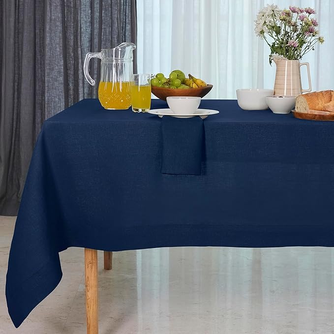 D'Moksha Homes Navy Blue Linen Tablecloth 54 x 72 Inch by DMokshaHomes