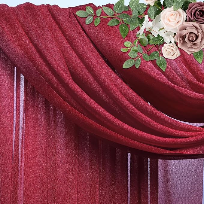Wedding Arch Draping Fabric 2 Panels 28.7" x 20FT Burgundy Sheer Chiffon - Image 4