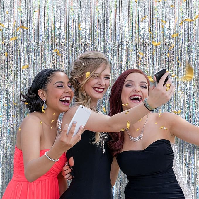 2 Pack Silver Glitter Backdrop Party Decorations Tinsel Streamers Foil Fringe - Image 4