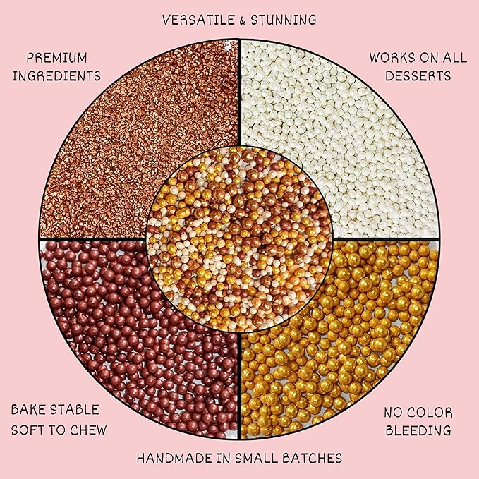 Confect Sprinkle Mix – Edible Gold, Bronze & White Sugar Pearls - Image 6