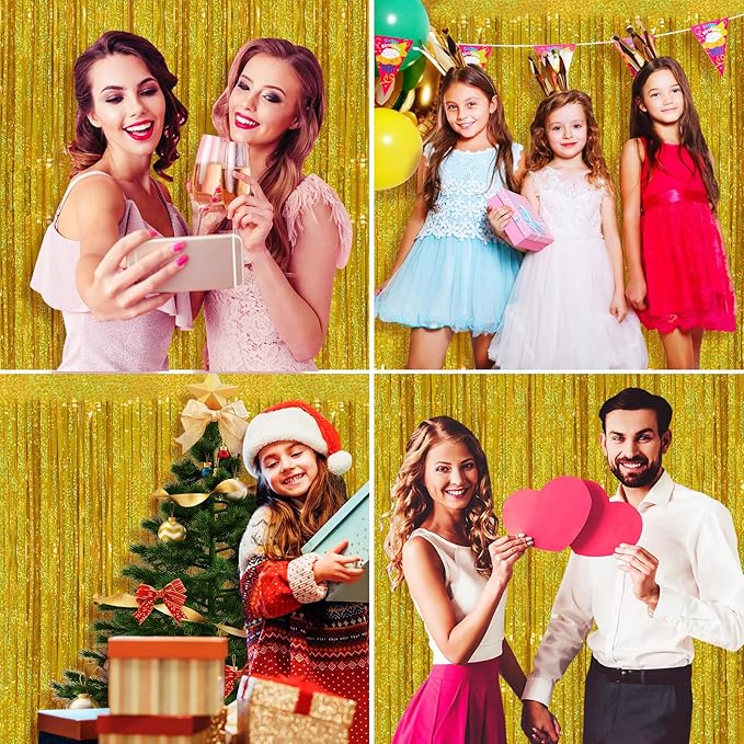 Picoway 4 Pack Gold Foil Fringe Tinsel Backdrop Curtains, Birthday Engagement - Image 7