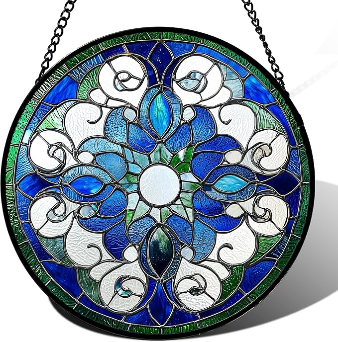 Stained Glass Window Hanging, Boho Style Sun Catchers Diamond Glass Panel by DASTOLL