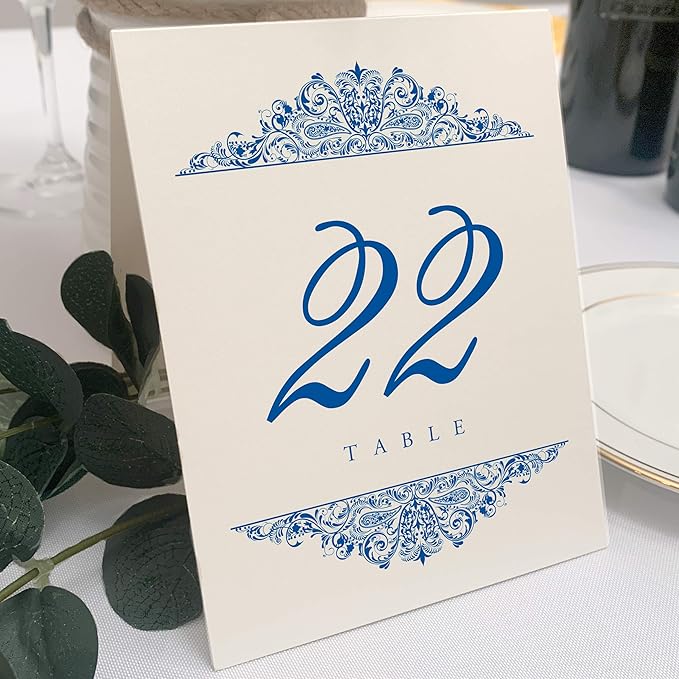 Paisley Wedding Table Numbers, Royal Blue, Double Sided, Tent or Use in a Stand by DocumentsandDesigns