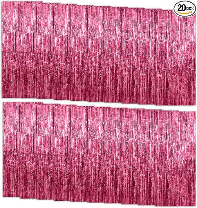 20 Pack Foil Curtain Backdrop Pink Metallic Tinsel Foil Fringe Curtains Photo by KEJ