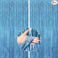 PartyWoo Foil Fringe Curtains Blue, Fringe Backdrop, Tinsel Backdrop, Tinsel by PartyWoo