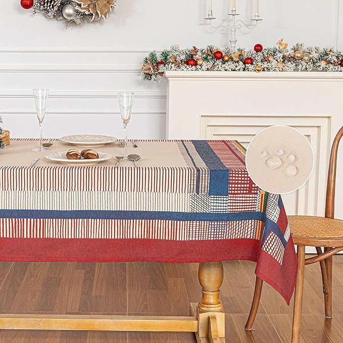 MYSKY HOME Cotton Table Cloth, Rustic Striped Fall Tablecloth, Farmhouse Table by MYSKYHOME