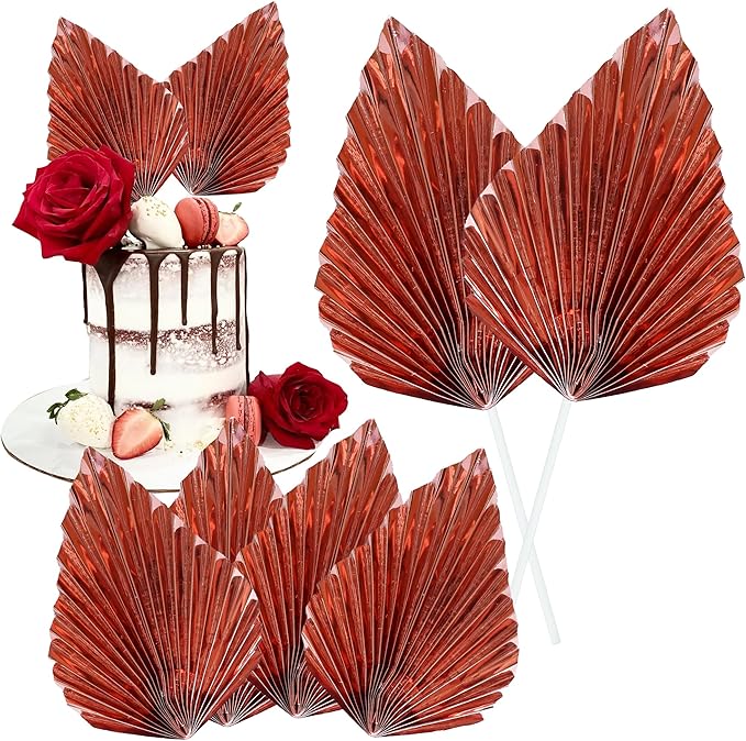 Gyufise 6Pcs Paper Palm Fan Cake Toppers Palm Spear Leaves Fan Cupcake Toppers by Gyufise