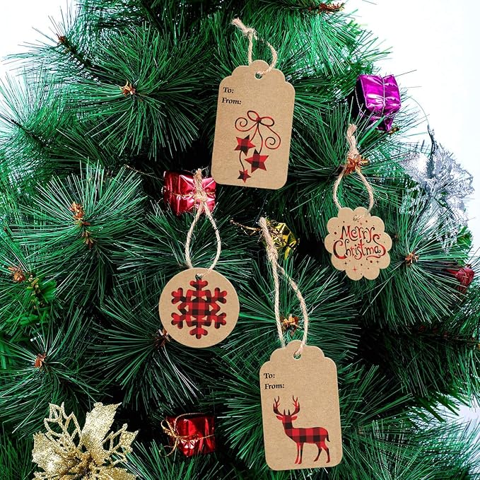 LOKIPA 120 Pieces Christmas Kraft Paper Gift Tags Hang Labels - Image 5