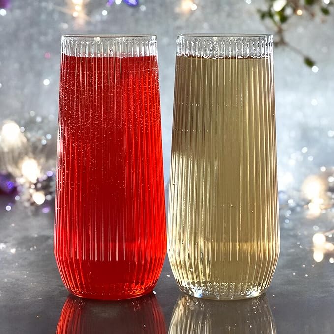 48 Pack Ribbed Origami Ripple Plastic Glasses, 24 9 Ounce Stemless Champagne - Image 5