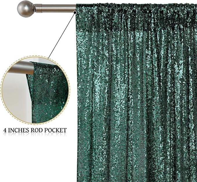 Sugargirl Dark Green Sequin Backdrop Curtain 2 Panels 2FTx8FT Glitter Dark - Image 4