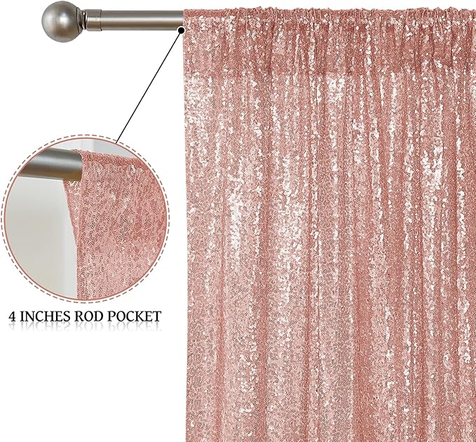 Sugargirl Rose Gold Sequin Backdrop Curtain 2 Panels 2FTx8FT Glitter Rose Gold - Image 5