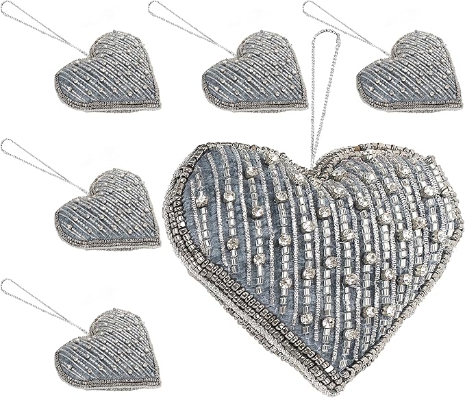 Set of 6 Beaded Heart Ornaments by CLEENTABLE
