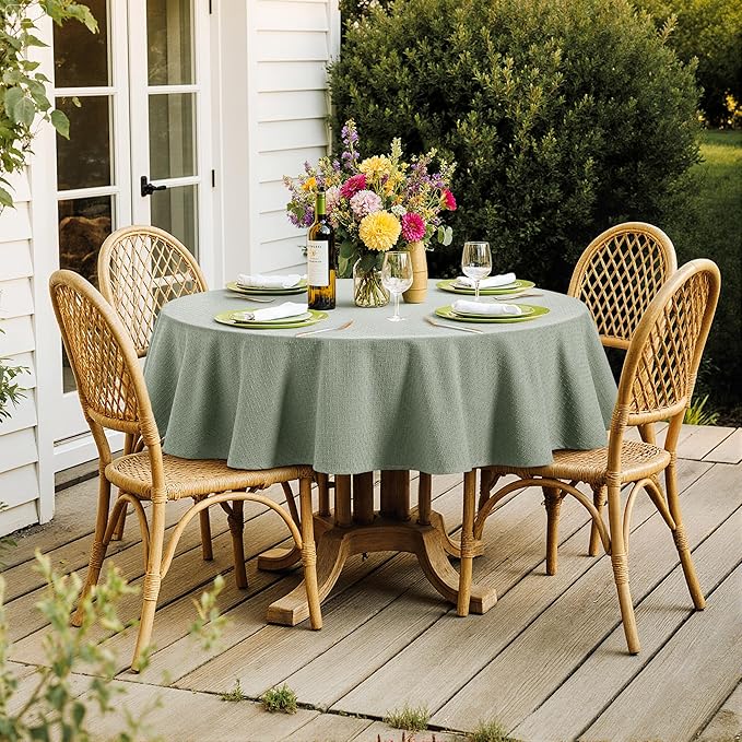 MIULEE Sage Green Linen Cottton Table Cloth Round Tablecloth Waterproof - Image 5
