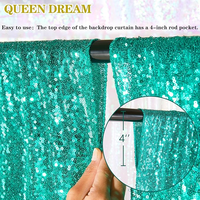 Mermaid Sequin Photo Backdrop Decor: Lake Green Glitter Background 2 Panels 2FT - Image 5