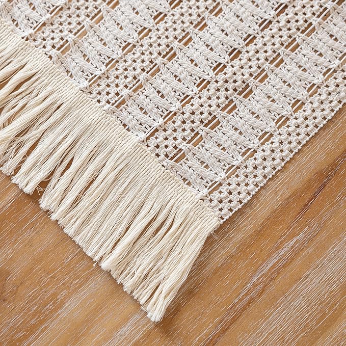 Boho Table Runner White for Home Decor 12x90 Inches Farmhouse Macrame Burlap - Image 6
