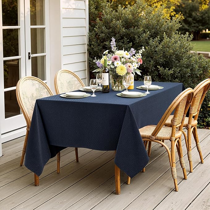 MIULEE Navy Linen Cottton Table Cloth Rectangle Tablecloth Waterproof - Image 5
