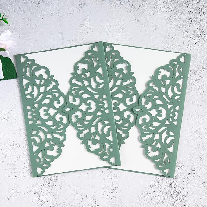 20Pcs Sage Green Laser Cut Invitation Cards - Image 3